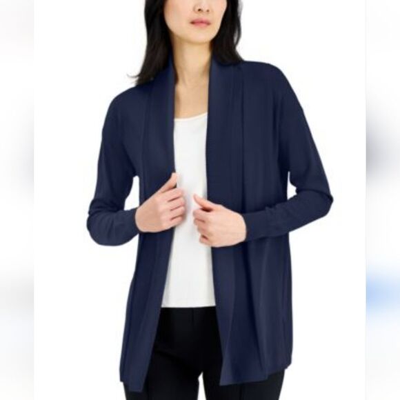 Tahari 100% Linen Open Sweater in Navy Blue Size M - Picture 1 of 9